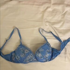 Elegant Floral Lace Blue Bra